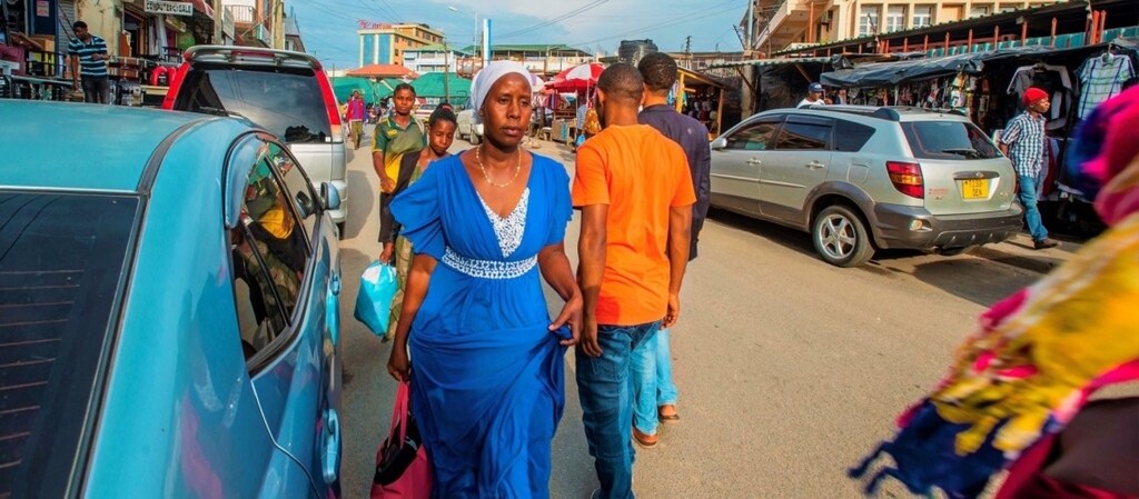 Pedestrians walking through Tanzania