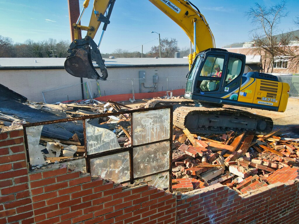 Building being demolished.