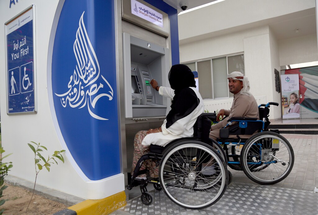 An ATM designed for visually impaired and people with disabilities in Sharjah, UAE.