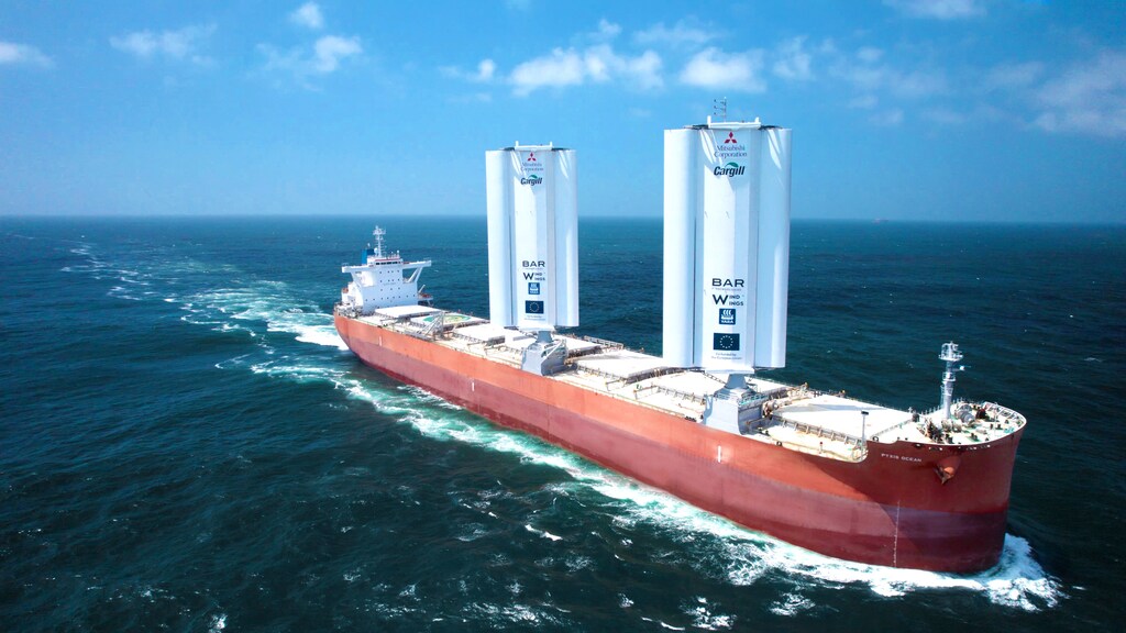 Wind-powered cargo ship sets sail