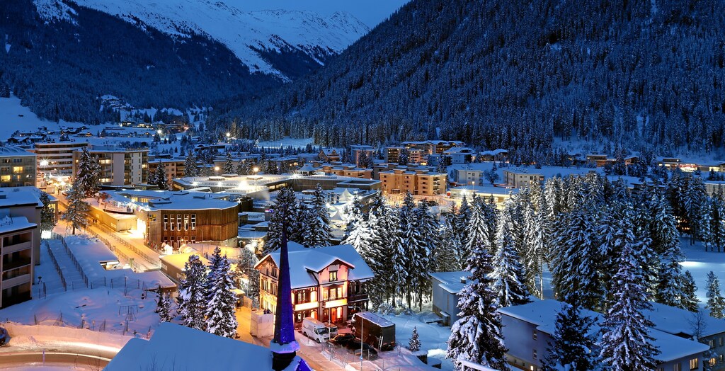 View of Davos with the congress center where the Annual Meeting 2016 of the World Economic Forum ist taking place January 19, 2016.