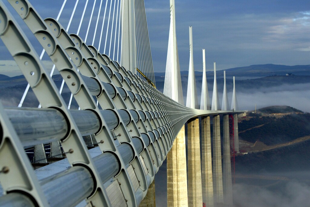 The Millau Viaduct, designed by the English architect Lord Norman Foster, crosses the valley of the river Tarn in Millau, December 9, 2004.