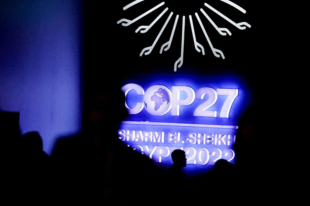 A view of a logo of the COP27 climate summit in Sharm el-Sheikh, Egypt.