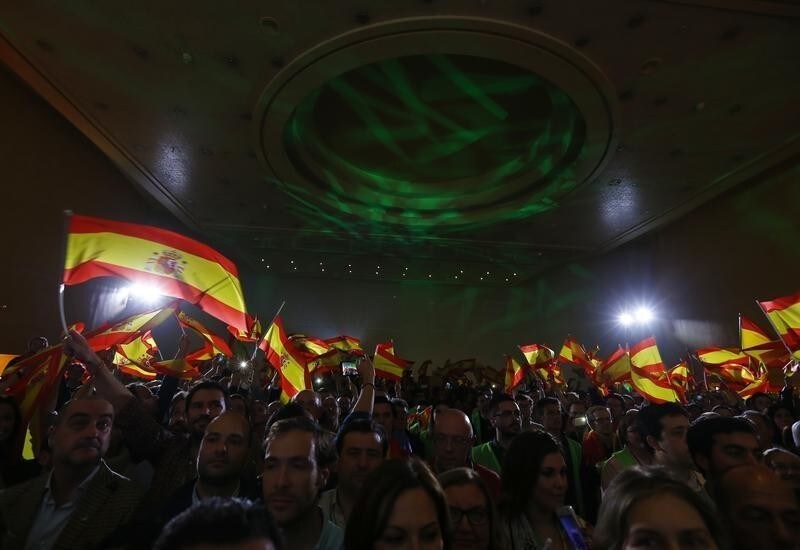 Supporters of Spain's far-right VOX party celebrate results after the Andalusian regional elections in Seville, Spain December 2, 2018. REUTERS/Marcelo Del Pozo - UP1EEC21QTC0E