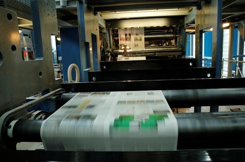 The Journal de Morges newspaper is being printed in the KBA rotary press at the Lausanne Printing Center (Centre d'Impression Lausanne), owned by Tamedia, in Bussigny, Switzerland, May 3, 2018.