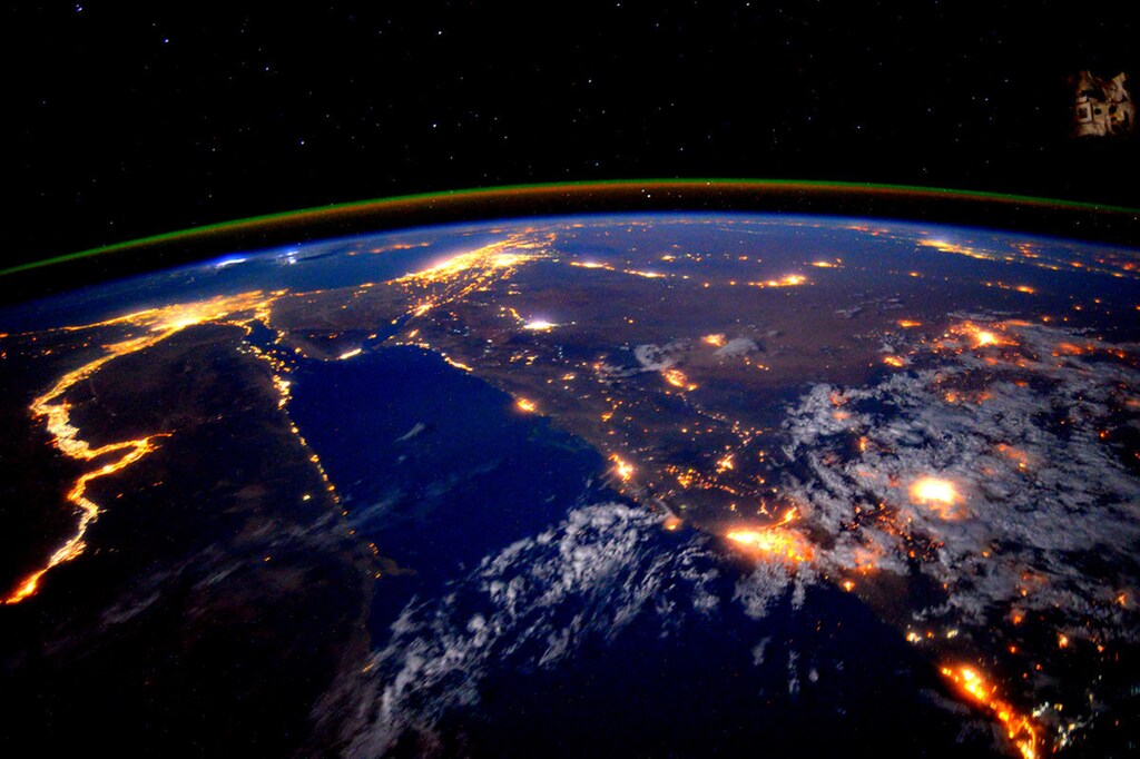 The Nile is seen at night during a flyover of the International Space Station taken by Astronaut Scott Kelly on September 22, 2015