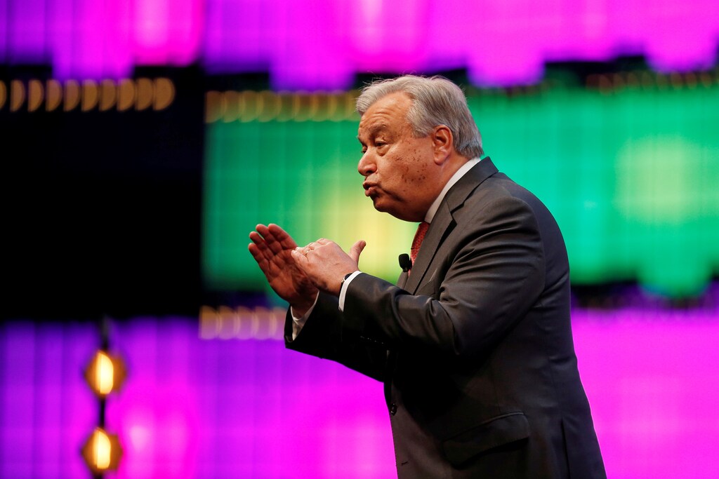 United Nations Secretary-General Antonio Guterres speaks during the inauguration of Web Summit, Europe's biggest tech conference, in Lisbon, Portugal, November 5, 2018.