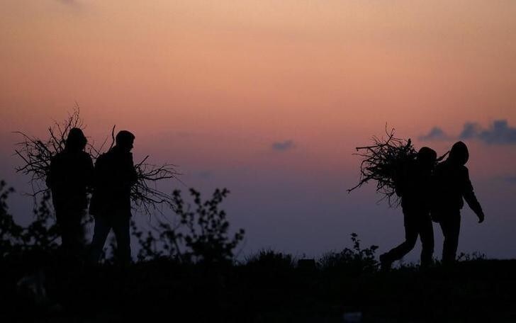 People who fled the unrest in Tunisia carry wood to light a fire after arriving at the southern Italian island of Lampedusa March 23, 2011. The Italian Navy's amphibious transport dock MM San Marco arrived on Wednesday and will accommodate some 1,000 immigrants who have arrived in Lampedusa from Tunisia. REUTERS/Alessandro Bianchi (ITALY - Tags: POLITICS SOCIETY)