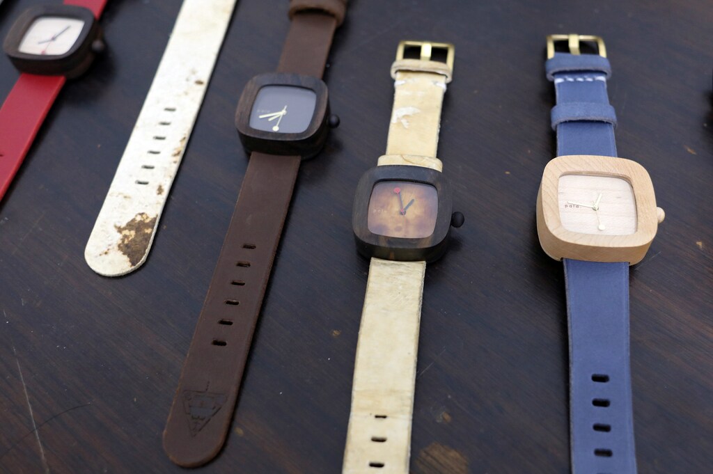 Wristwatches with straps made of mycelium leather are pictured at Pala Nusantara's workshop in Bandung, West Java province, Indonesia, October 14, 2019. Picture taken October 14, 2019. REUTERS/Irene Barlian - RC15BC0561A0