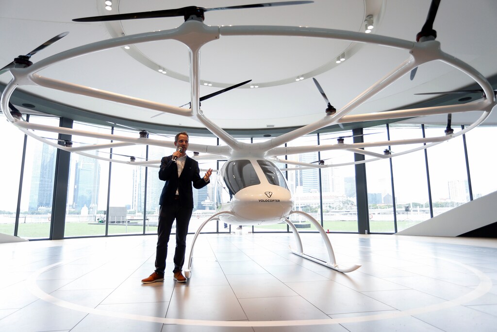 Florian Reuter, CEO of German startup Volocopter, speaks to the media in Singapore, October 22, 2019.