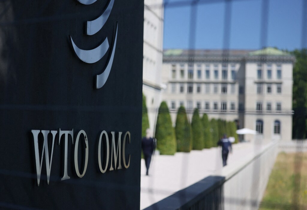 The sign on the World Trade Organization headquarters, Geneva, Switzerland