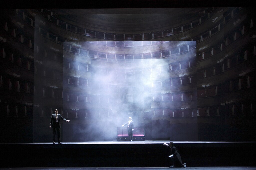 Artists perform during the rehearsal of Mozart's " Don Giovanni" at the La Scala opera house in Milan in this photo released on December 7, 2011. Mozart's "Don Giovanni", conducted by director Daniel Barenboim, will open for the 2011 opera season at the La Scala opera house. REUTERS/Brescia/Amisano Teatro alla Scala (ITALY - Tags: ENTERTAINMENT SOCIETY) FOR EDITORIAL USE ONLY. NOT FOR SALE FOR MARKETING OR ADVERTISING CAMPAIGNS. THIS IMAGE HAS BEEN SUPPLIED BY A THIRD PARTY. IT IS DISTRIBUTED, EXACTLY AS RECEIVED BY REUTERS, AS A SERVICE TO CLIENTS - RTR2UYNC