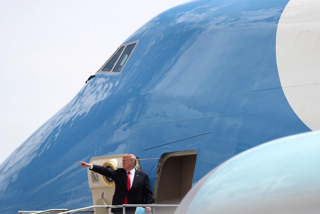 U.S. President Donald Trump boards Air force One after delivering the commencement address at the U.S. Air Force Academy graduation ceremony as he departs Peterson Air Force Base in Colorado Springs, Colorado, U.S., May 30, 2019. REUTERS/Jonathan Ernst - RC14DB802B30