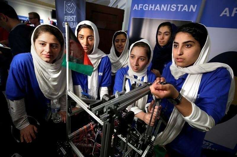 All-girl team from Afghanistan prepares to compete in first international robot Olympics as they were originally denied entry into the U.S. but participate after President Donald Trump intervened, in Washington, U.S., July 17, 2017.