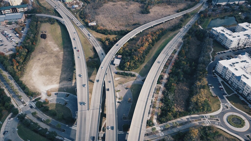 An aerial image of a highway