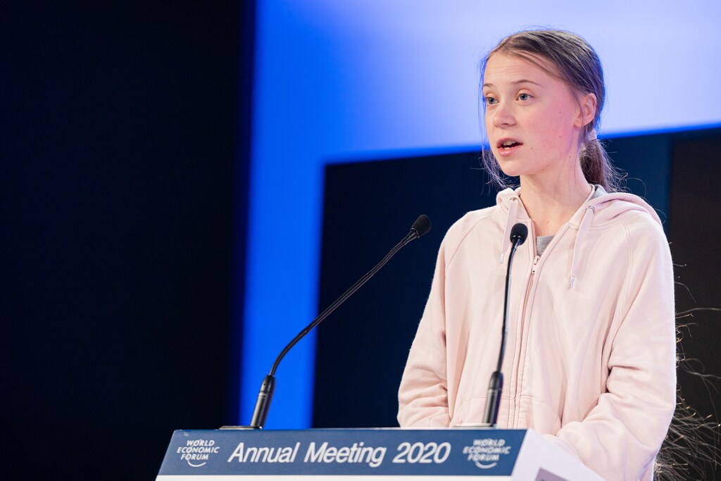 Greta Thunberg, Climate and Environmental Activist, Sweden speaking in the Averting a Climate Apocalypse at the World Economic Forum Annual Meeting 2020 in Davos-Klosters, Switzerland, 21 January. Congress Centre - Sanada. Copyright by World Economic Forum / Manuel Lopez