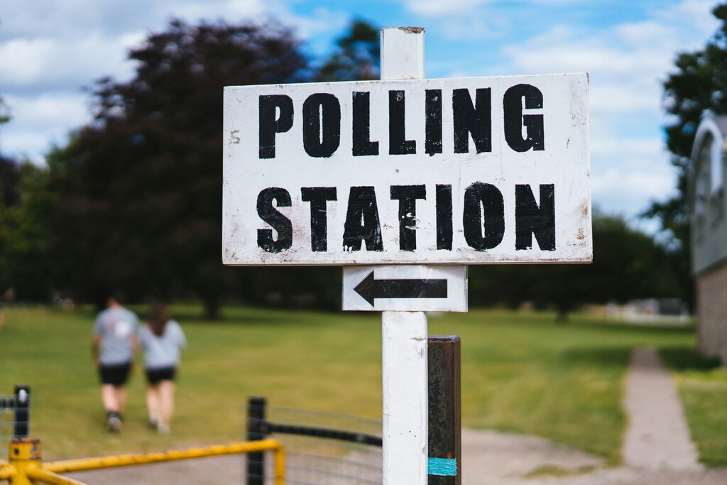 Polling station sign.
