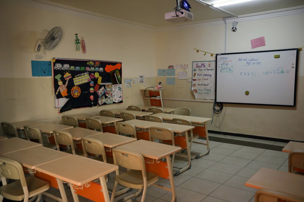 Empty desks are pictured in a deserted class in one of the schools, amid concerns over the spread of coronavirus disease (COVID-19), in Amman, Jordan March 23, 2020. Picture taken March 23, 2020 Coronavirus china virus health healthcare who world health organization disease deaths pandemic epidemic worries concerns Health virus contagious contagion viruses diseases disease lab laboratory doctor health dr nurse medical medicine drugs vaccines vaccinations inoculations technology testing test medicinal biotechnology biotech biology chemistry physics microscope research influenza flu cold common cold bug risk symptomes respiratory china iran italy europe asia america south america north washing hands wash hands coughs sneezes spread spreading precaution precautions health warning covid 19 cov SARS 2019ncov wuhan sarscow wuhanpneumonia pneumonia outbreak patients unhealthy fatality mortality elderly old elder age serious death deathly deadly