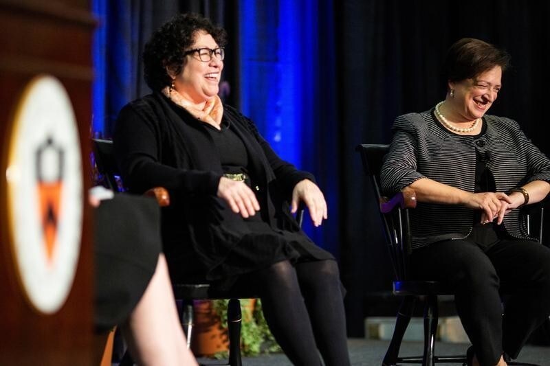 Sonia Sotomayor and Elena Kagan (R), Associate Justices of the Supreme Court of the U.S., laugh during Princeton University's "She Roars: Celebrating Women at Princeton" conference in Princeton, New Jersey, U.S., October 5, 2018.