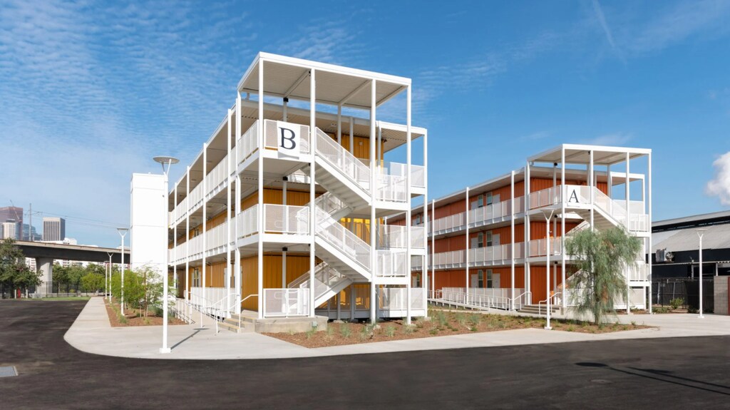 Shipping containers used to build LA housing complex for the homeless.