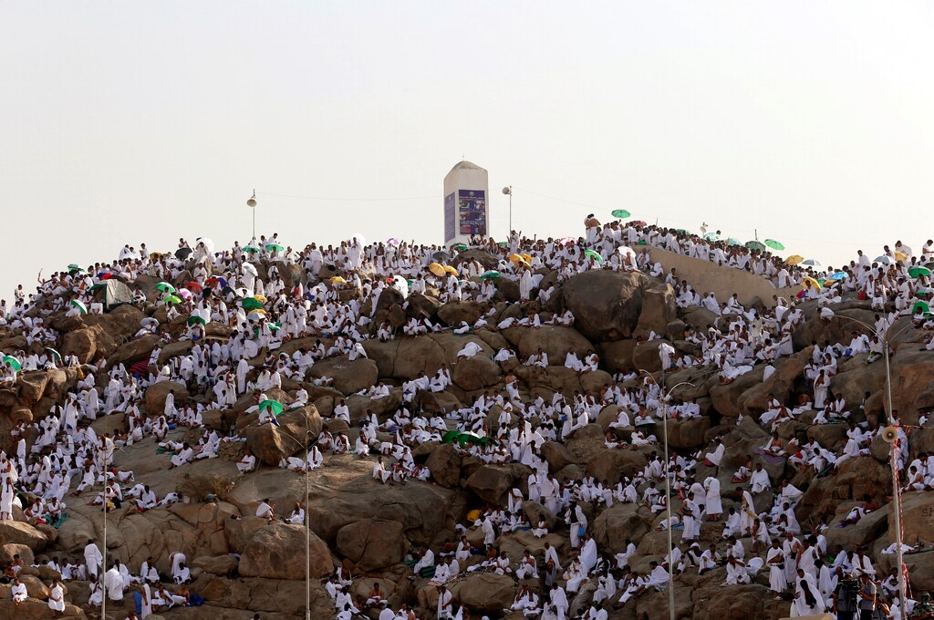 Muslim pilgrims gather on Mount Mercy on the plains of Arafat during the annual haj pilgrimage, outside the holy city of Mecca, Saudi Arabia September 11, 2016. REUTERS/Ahmed Jadallah TPX IMAGES OF THE DAY - S1BEUAQPBFAB