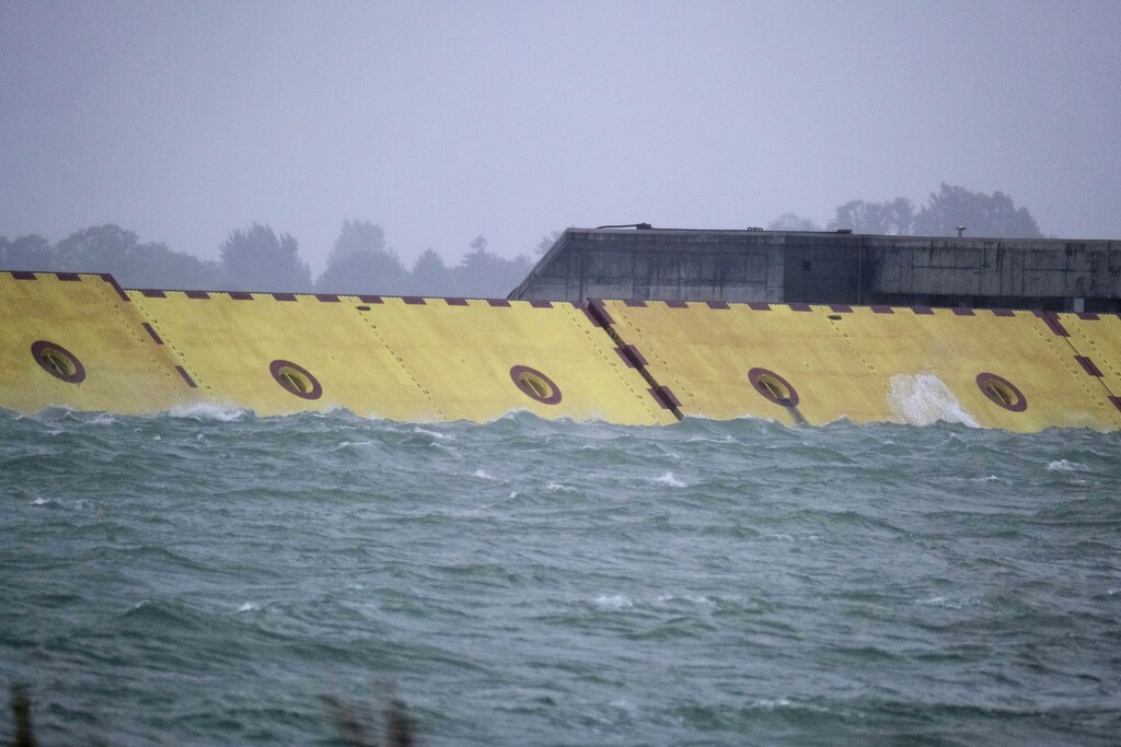 Mose flood barrier scheme is used for the first time, in Venice, Italy, October 3, 2020.
