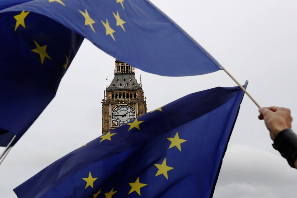 Pro-Europe demonstrators protest during a "March for Europe" against the Brexit vote result.