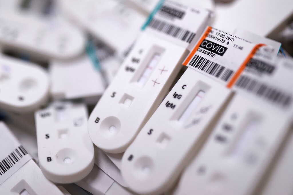 Coronavirus tests are seen at the Barrand medical laboratory in Colmar, as the spread of the coronavirus disease (COVID-19) continues in France, April 16, 2020. REUTERS/Christian Hartmann - RC2S5G9O5PEU