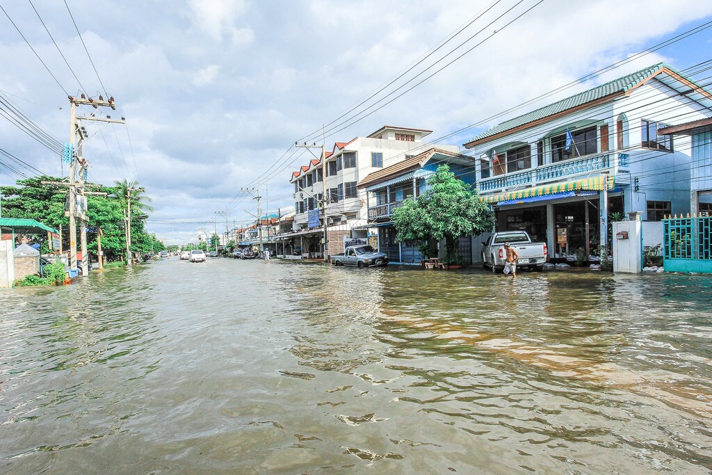 A flooded street, illustrating the impact of climate change