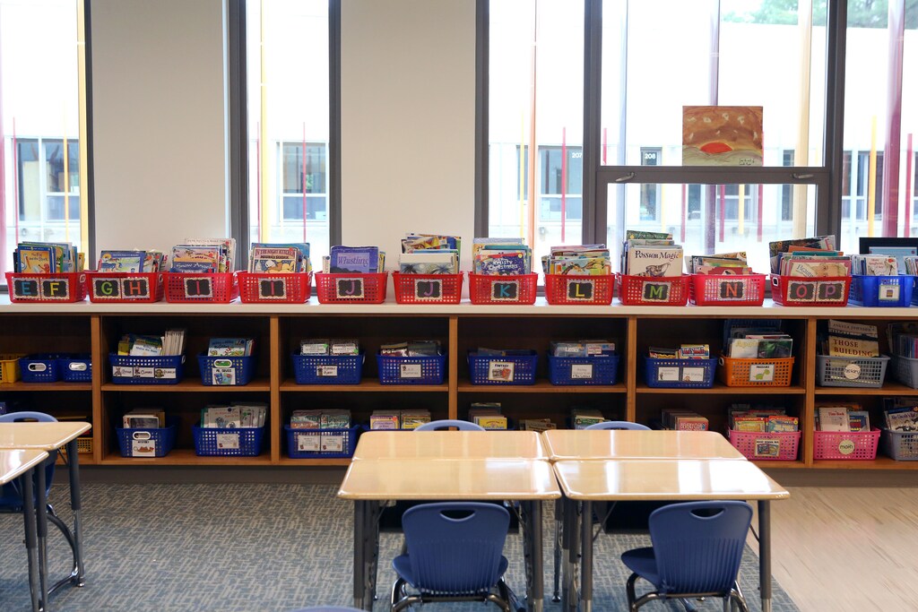 Officials unveil the newly constructed Sandy Hook Elementary School, including this second grade classroom, built to replace the building torn down after a gunman shot dead 20 young children and six educators in a 2012 massacre, in Newtown, Connecticut, U.S. July 29, 2016. REUTERS/Michelle McLoughlin - RTSKB4N