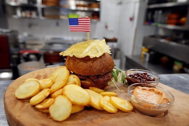 A burger named President's burger is seen in the kitchen of Rondo restaurant in Melania Trump's hometown of Sevnica, Slovenia January 20, 2017. REUTERS/Srdjan Zivulovic