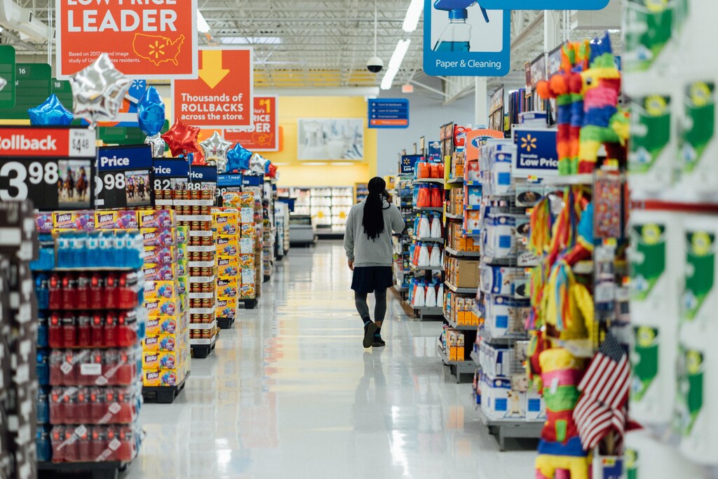 Food shoppers, like this person in a supermarket, are currently experiencing lower food prices.