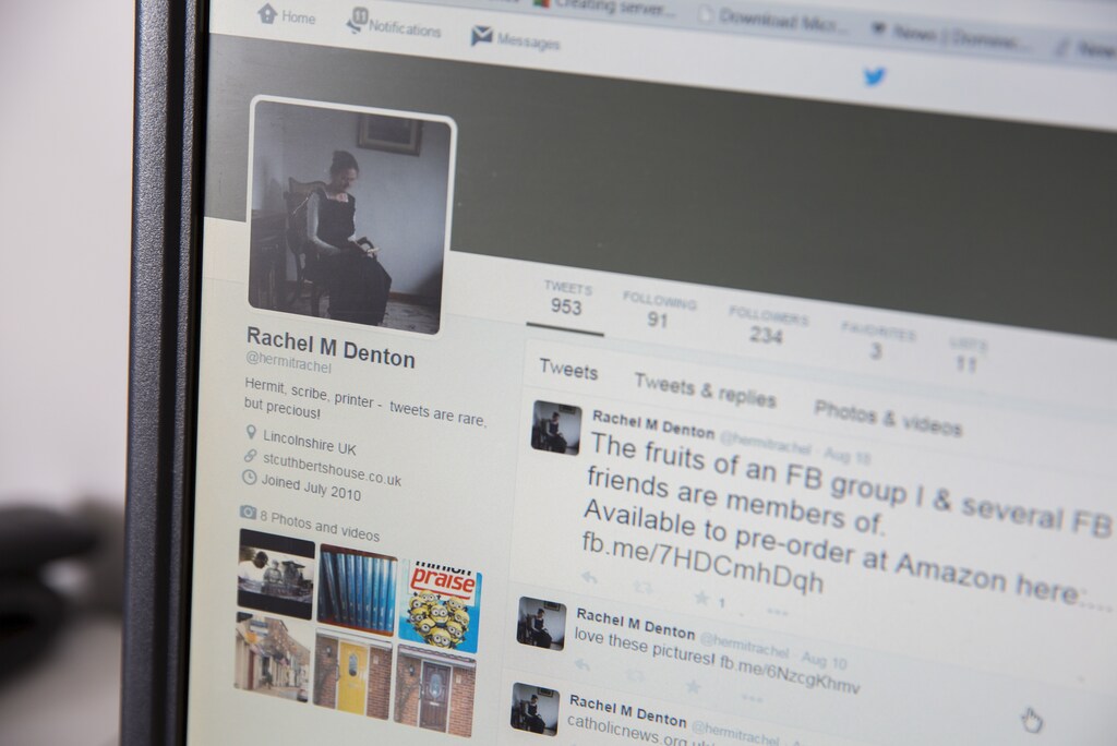 Sister Rachel Denton's twitter page is shown on a computer at St Cuthbert's Hermitage in Lincolnshire, north east Britain August 24, 2015. Denton, a Catholic hermit, rises early to tend to her vegetable garden, feed her cats and pray. But the former Carmelite nun, who in 2006 pledged to live the rest of her life in solitude, has another chore - to update her Twitter account and check Facebook. "The myth you often face as a hermit is that you should have a beard and live in a cave. None of which is me," says the ex-teacher. For the modern-day hermit, she says social media is vital: "tweets are rare, but precious," she writes on her Twitter profile. The internet also allows Denton to shop online and communicate with friends. "I am a hermit but I am also human." A diagnosis of cancer earlier this year reaffirmed Denton's wish to carry on a life of solitude, prayer and contemplation. REUTERS/Neil Hall PICTURE 10 OF 23 FOR WIDER IMAGE STORY: "OUT OF THE CAVE AND ONTO FACEBOOK - LIFE OF A MODERN HERMIT"SEARCH "RACHEL DENTON" FOR ALL IMAGES - RTS42N1