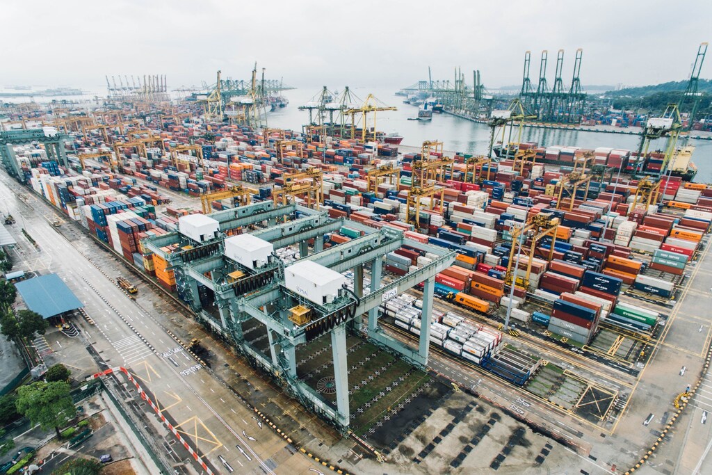 Busy cargo port in Singapore.