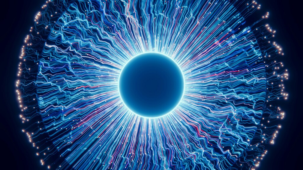 A close up of a blue eye in the dark but looks like a fusion reaction: Advancements in fusion and AI demonstrate how the energy could be mainsstreamed in the next five to 10 years