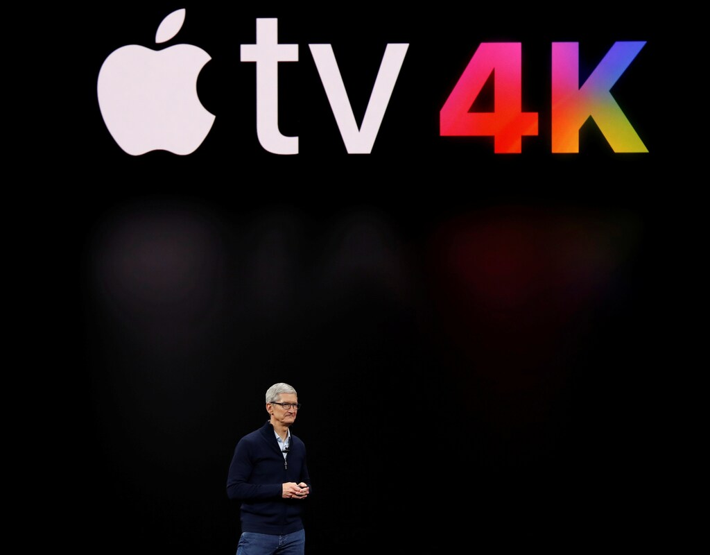 Tim Cook, CEO of Apple, speaks about Apple TV during a launch event in Cupertino, California, U.S. September 12, 2017. REUTERS/Stephen Lam TPX IMAGES OF THE DAY - HP1ED9C1E5BBW