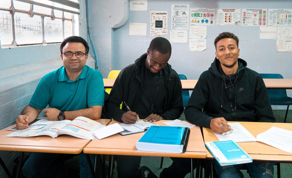 Hussein, Claude & Leo in training as electricians
