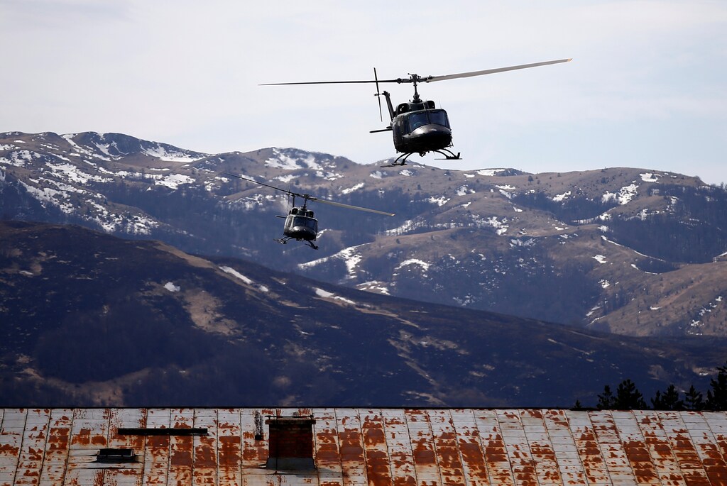 EUFOR (European Union Force) helicopters participate in military exercise at Kalinovik training ground in Kalinovik, Bosnia and Herzegovina March 23, 2017. REUTERS/Dado Ruvic - RTX32E9Q