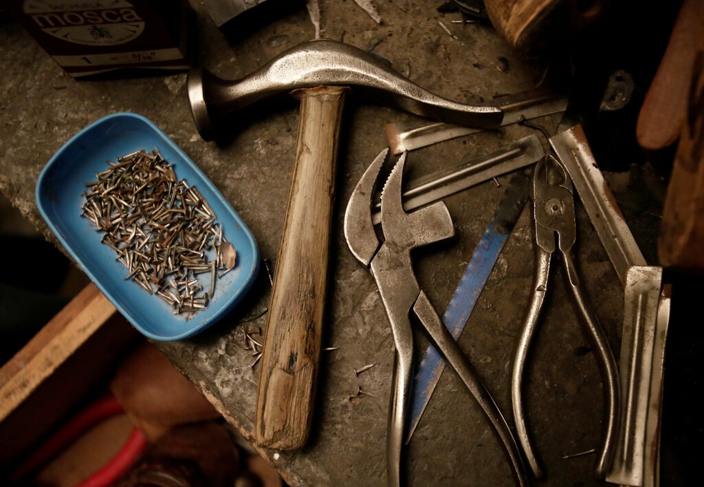 Tools are seen at the footwear manufacturing workshop Ingelmo, in El Alto on the outskirts of La Paz, Bolivia, April 24, 2019. REUTERS/David Mercado - RC1104D23F40