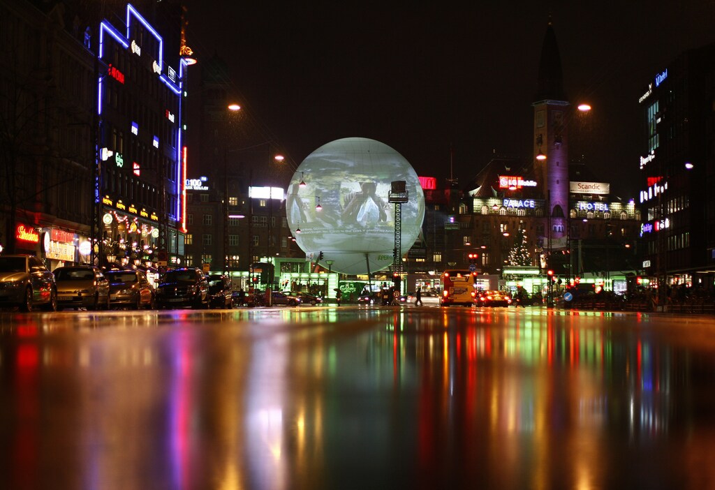 A large globe featuring an interactive display sits in a central square in Copenhagen December 10, 2009.