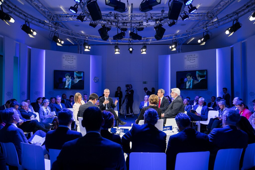 The panel Margaret MacMillan, Warden, St Antony's College, University of Oxford, United Kingdom, Federica Mogherini, High Representative of the European Union for Foreign Affairs and Security Policy; Vice-President of the European Commission, Brussels, Jens Stoltenberg, Secretary-General, North Atlantic Treaty Organization (NATO), Brussels, Rob Wainwright, Director, Europol (European Police Office), The Hague, Witold Waszczykowski, Minister of Foreign Affairs of Poland, moderated by Robin Niblett, Director, Chatham House, United Kingdom speaking during the session: Redefining Europe's Security Agenda, at the Annual Meeting 2017 of the World Economic Forum in Davos, January 19, 2017Copyright by World Economic Forum / Ciaran McCrickard