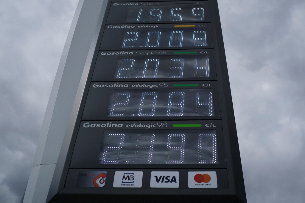 Petrol and diesel prices are displayed at a petrol station, in Lisbon, Portugal, 7 March 2022. Picture taken March 7, 2022. REUTERS/Pedro Nunes