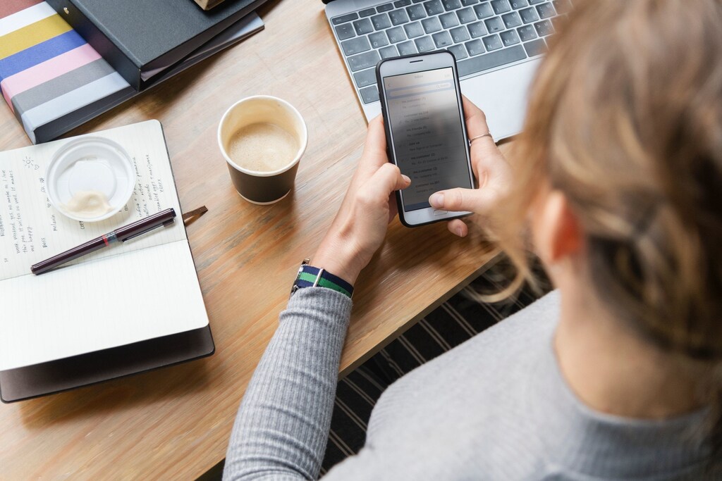 A woman on a smartphone.
