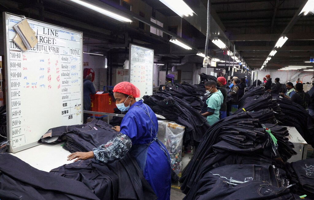 Workers perfom their duties at the Nien Hsing Textile factory, a global manufacturer of Levi's jeans, on the outskirts of Maseru, the capital of Lesotho, a small Southern African kingdom that U.S. President Donald Trump ridiculed last month, April 4, 2025. REUTERS/Siphiwe Sibeko TPX IMAGES OF THE DAY