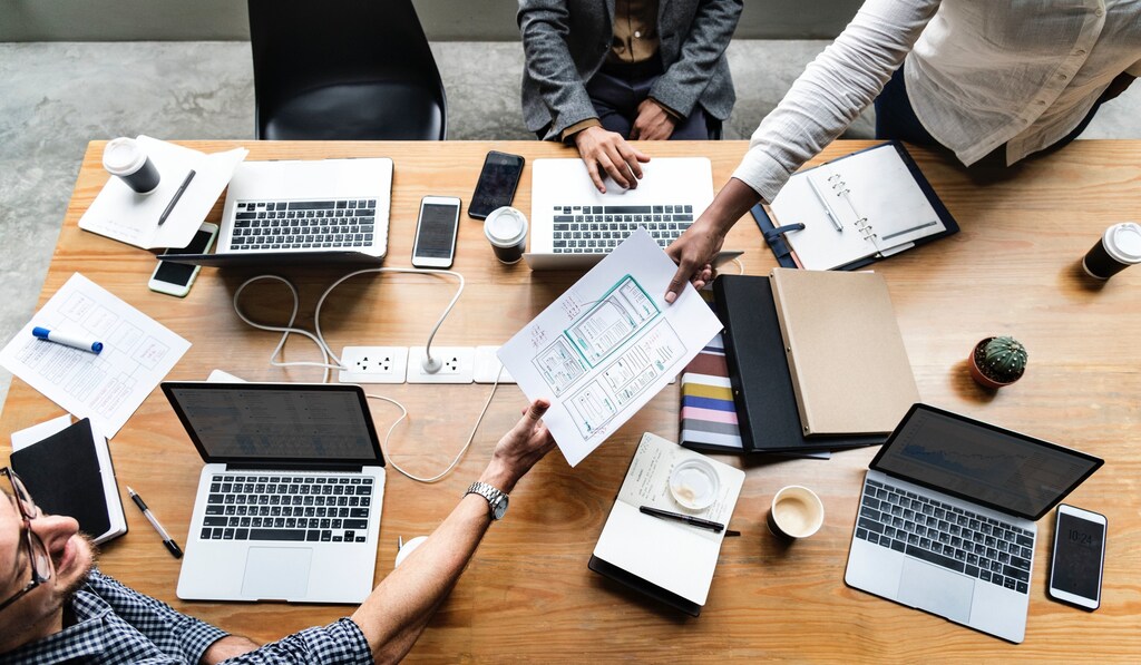 Aerial shot of a business meeting.