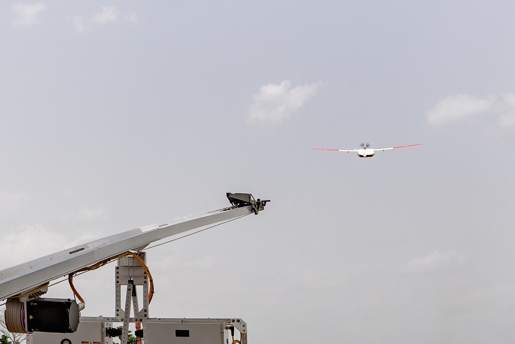 Zipline drone takes off in Ghana, April 22, 2019. Picture taken April 22, 2019. Zipline drones, supported by Gavi and the UPS Foundation, cut the time taken to deliver lifesaving medical supplies from hours to minutes. Gavi/2019/Tony Noel via REUTERS ATTENTION EDITORS - THIS IMAGE HAS BEEN SUPPLIED BY A THIRD PARTY. MANDATORY CREDIT - RC1320A7FF90