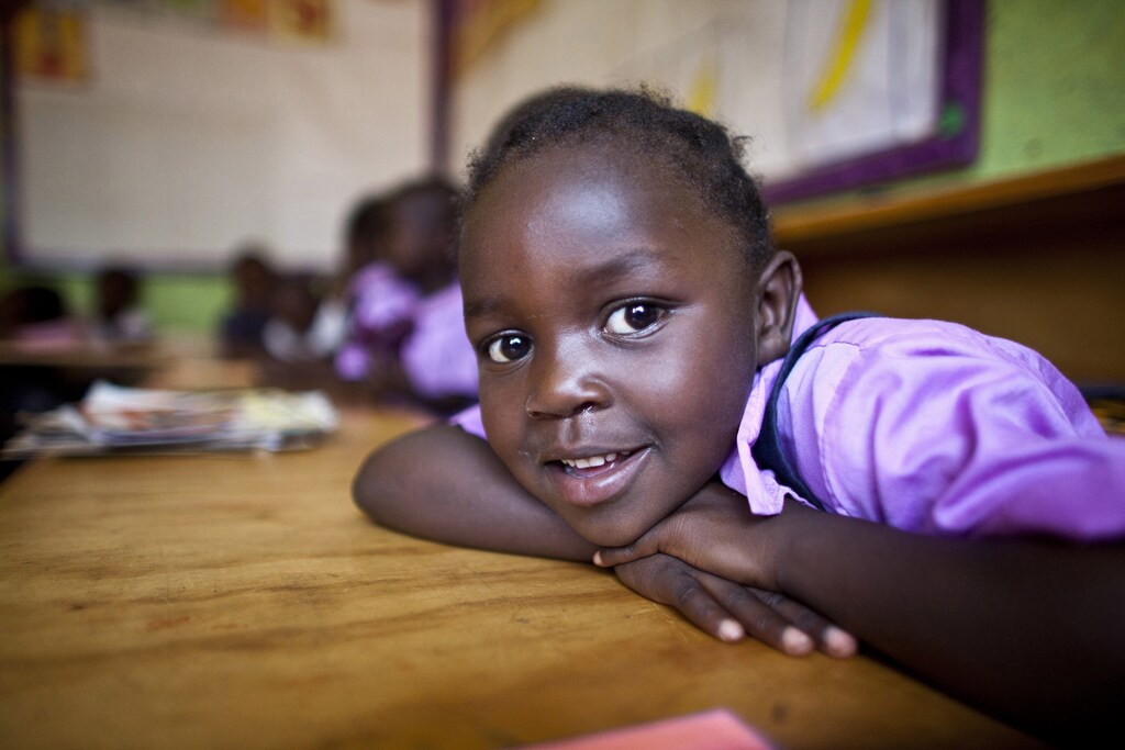 Stacey Musimbi, 4, a deaf student, sits inside her classroom in the specialized deaf unit program at the Little Rock Inclusive Early Childhood Development Centre in Kenya's capital Nairobi.