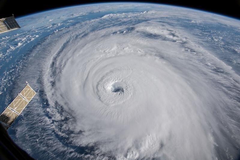 A view of Hurricane Florence is shown churning in the Atlantic Ocean in a west, north-westerly direction heading for the eastern coastline of the United States, taken by cameras outside the International Space Station, September 12, 2018.