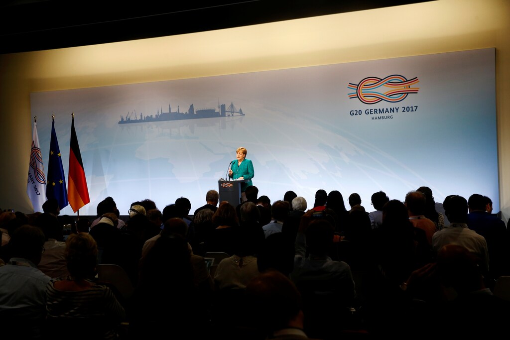 German Chancellor Angela Merkel holds a news conference to present the outcome of the G20 leaders summit in Hamburg, Germany July 8, 2017. REUTERS/Wolfgang Rattay - RTX3AMUU