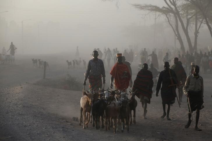 Turkana men herd goats as they head to a cattle market in Lodwar, in Turkana County, Kenya February 8, 2018. Picture taken February 8, 2018. REUTERS/Baz Ratner